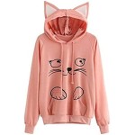 Women's Cat Ear Hoodie Cute Friends Long Sleeve Kangaroo Pouch Hooded Sweatshirts