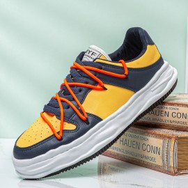 Men Microfiber Breathable Hollow Out Soft Sole One Size Smaller Color Splicing Court Shoes