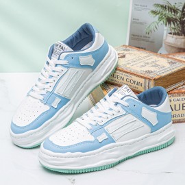 Men Leather Hollow Out Breathable Soft Sole Comfy Platform One Size Smaller Casual Court Shoes