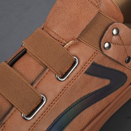 Men Microfiber Leather Comfy Non Slip Elastic Band Casual Sneakers