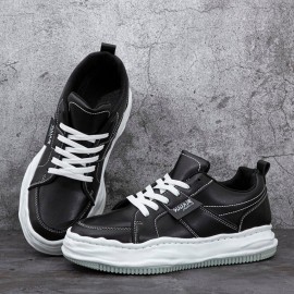 Men Microfiber Soft Sole Comfy Platform Pure Color One Size Smaller Casual Court Shoes