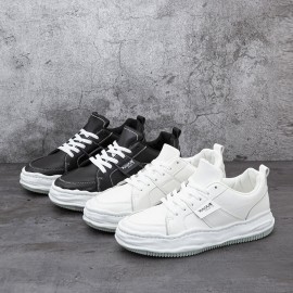 Men Microfiber Soft Sole Comfy Platform Pure Color One Size Smaller Casual Court Shoes