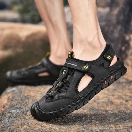 Men Vintage Hand Stitching Breathable Mesh Hook&Loop Casual Shoes