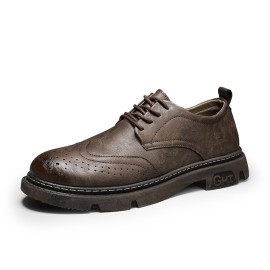 Men Comfy Round Toe Lace Up Oxfords Brogue Casual ..