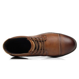 Men British Style Cap Toe Leather Comfy Slip Resistant Dress Ankle Boots