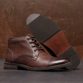 Men British Style Cap Toe Leather Comfy Slip Resistant Dress Ankle Boots