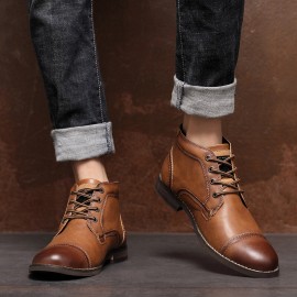 Men British Style Cap Toe Leather Comfy Slip Resistant Dress Ankle Boots