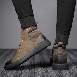 Men Retro Stylish Gradual Change Shoe Toe Casual Leather Ankle Boots