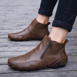 Men Slip Resistance Side Zipper Leather Ankle Boots