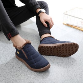 Men Lightweight Comfy Slip-On High-top Plus Velvet Warm Snow Boots Cotton Shoes