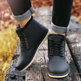Men Comfortable Warm Fur Lining Leather Laces Up Boots Shoes