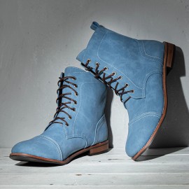 Men Leather Breathable Soft Sole Non Slip Lace Up Square Heel Casual Martin Boots