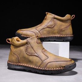 Men Hand Stitching Microfiber Leather Comfy Non Slip Side Zipper Ankle Boots