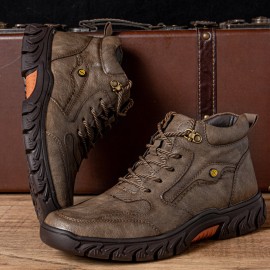 Men Hand Stitching Microfiber Leather Non Slip Soft Outdoor Casual Ankle Boots