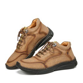 Men Hand Stitching Microfiber Leather Non Slip Warm Ankle Boots