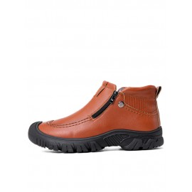 Men Warm Plush Lining Side Zipper Leather Boots