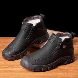 Men Warm Plush Lining Side Zipper Leather Boots