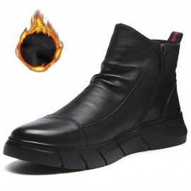 Men Synthetic Leather Warm Slip Resistant Zipper Casual Ankle Boots