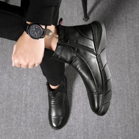 Men Synthetic Leather Warm Slip Resistant Zipper Casual Ankle Boots