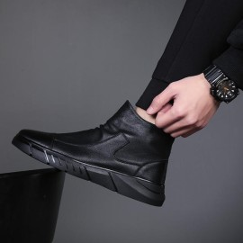Men Synthetic Leather Warm Slip Resistant Zipper Casual Ankle Boots