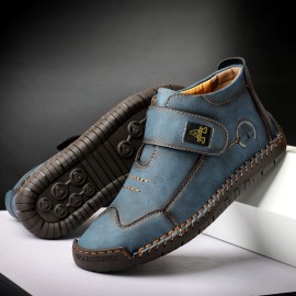 Men Microfiber Leather Hand Stitching Breathable Soft Sole Casual Martin Ankle Boots