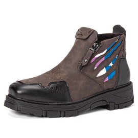 Men Leather Breathable Soft Sole Comfy Platform Zipper Casual Ankle Boots