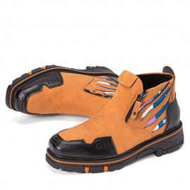 Men Leather Breathable Soft Sole Comfy Platform Zipper Casual Ankle Boots