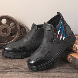 Men Leather Breathable Soft Sole Comfy Platform Zipper Casual Ankle Boots