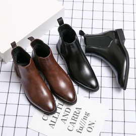 Men Leather Pointy Toe Soft Sole Trendy Slip On Casual Chelsea Boots