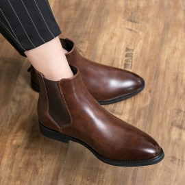 Men Leather Pointy Toe Soft Sole Trendy Slip On Casual Chelsea Boots