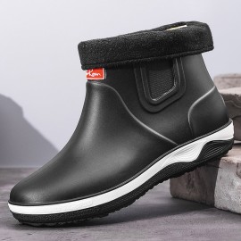 Men Warm Plush Lining Soft Sole Slip Resistant Slip-On Rain Boots