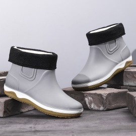 Men Warm Plush Lining Soft Sole Slip Resistant Slip-On Rain Boots