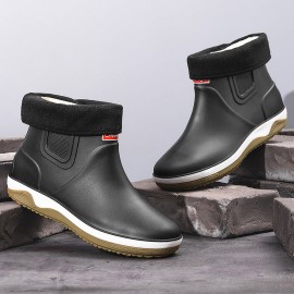 Men Warm Plush Lining Soft Sole Slip Resistant Slip-On Rain Boots