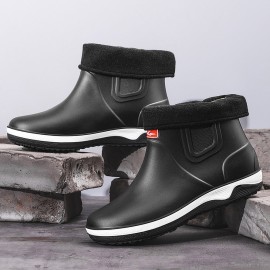 Men Warm Plush Lining Soft Sole Slip Resistant Slip-On Rain Boots