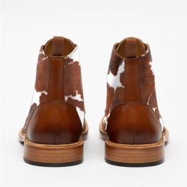 Men Cow Spot Printed Cap Toe Comfy Ankle Jack Boots