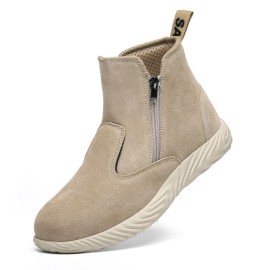 Men Cowhide Suede Soft Sole Toe Protected Comfy Working Casual Labor Safety Boots