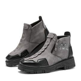 Men Leather Breathable Soft Sole Halloween Skull Pattern Zipper Casual Martin Ankle Boots