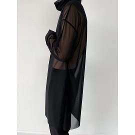 Mens Sheer Mesh See Through High Neck Long Sleeve T-Shirt