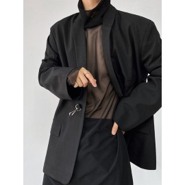 Mens Sheer Mesh See Through High Neck Long Sleeve T-Shirt