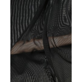 Mens Sheer Mesh See Through High Neck Long Sleeve T-Shirt