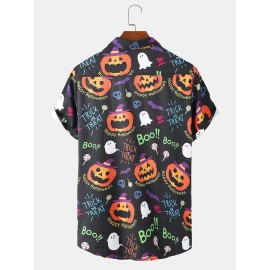 Mens Halloween Pattern Cartoon Printing Short Sleeve Shirt