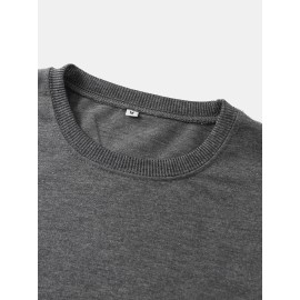 Mens Solid Color Cotton Ripped Cuff Long Sleeve Loose T-Shirts