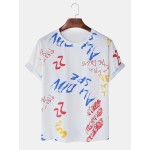 Mens Script Print Crew Neck Short Sleeve Casual T-Shirts