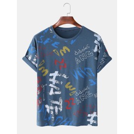 Mens Script Print Crew Neck Short Sleeve Casual T-Shirts
