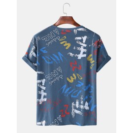 Mens Script Print Crew Neck Short Sleeve Casual T-Shirts