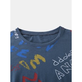 Mens Script Print Crew Neck Short Sleeve Casual T-Shirts