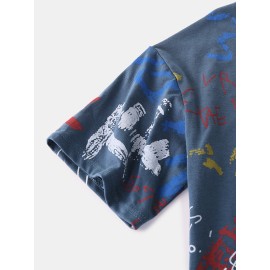 Mens Script Print Crew Neck Short Sleeve Casual T-Shirts