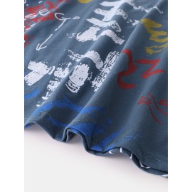 Mens Script Print Crew Neck Short Sleeve Casual T-Shirts