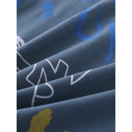 Mens Script Print Crew Neck Short Sleeve Casual T-Shirts