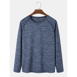 Men Plain High Elasticity Crew Neck Casual Long Sleeve Soft T-Shirts